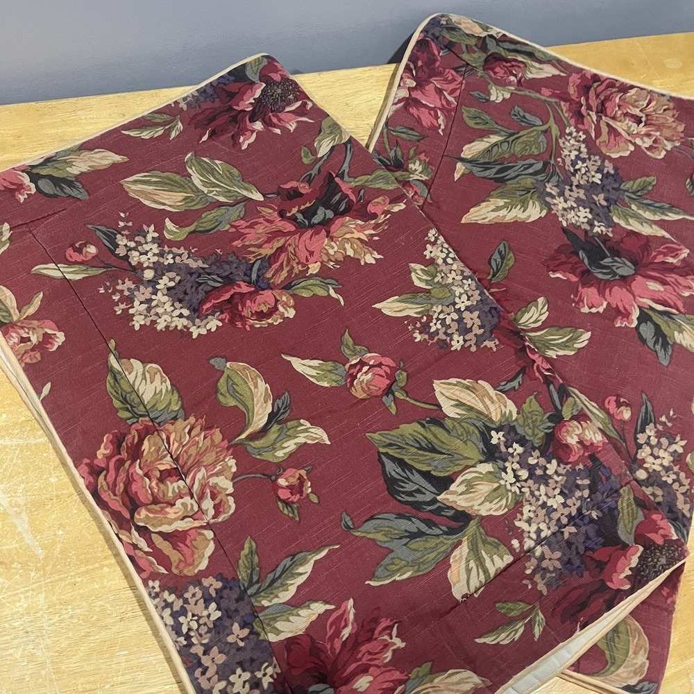 Vtg Croscill Serena Red Pillow Quilted Standard Sham 2 Floral Purple Cottage
